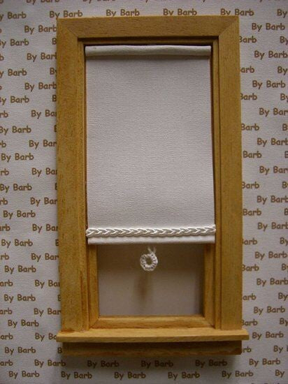 Dollhouse Miniature Designer Window Shade, Braided Trim, Crocheted Pull