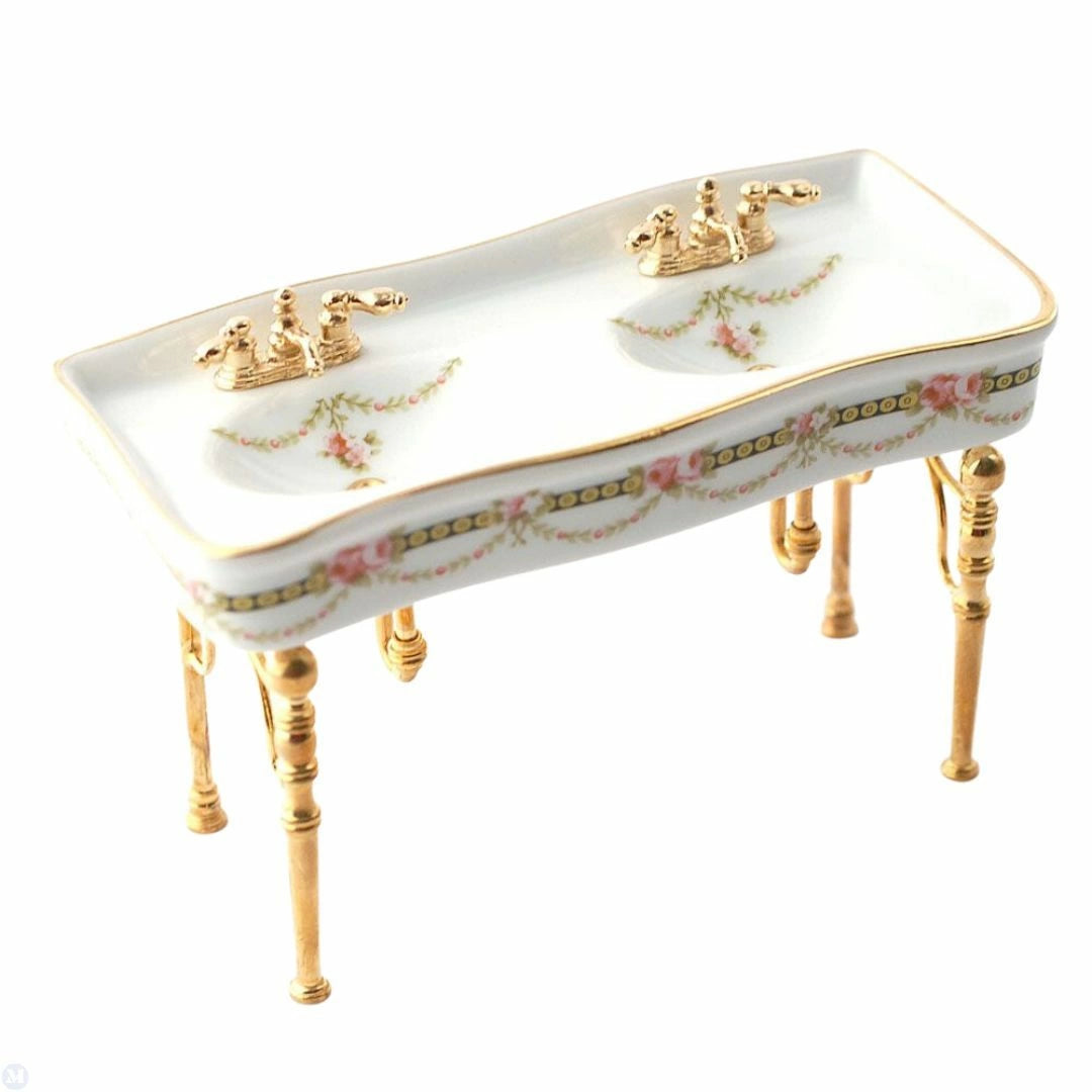 Reutter Porcelain - Dollhouse Miniature Victorian Rose 3-Piece Bathroom Set
