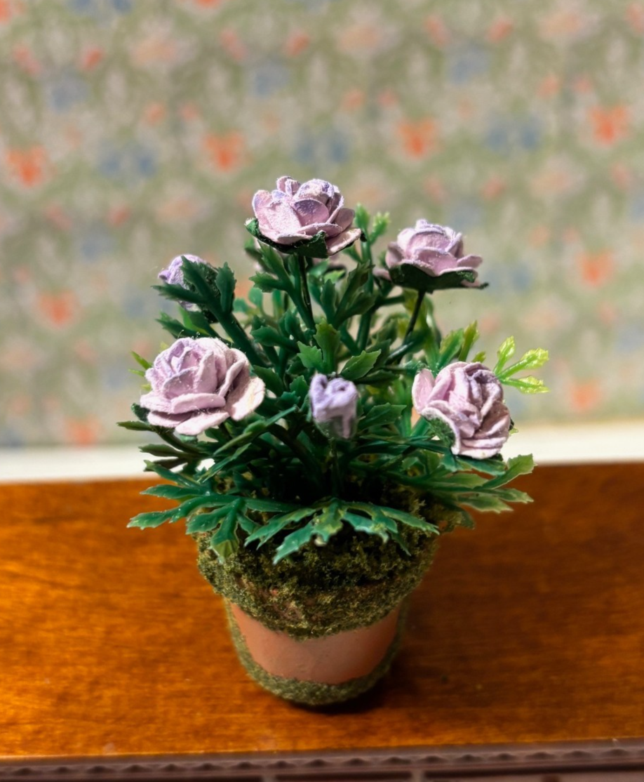 Dollhouse Miniature Light Purple Potted Rose Handcrafted
