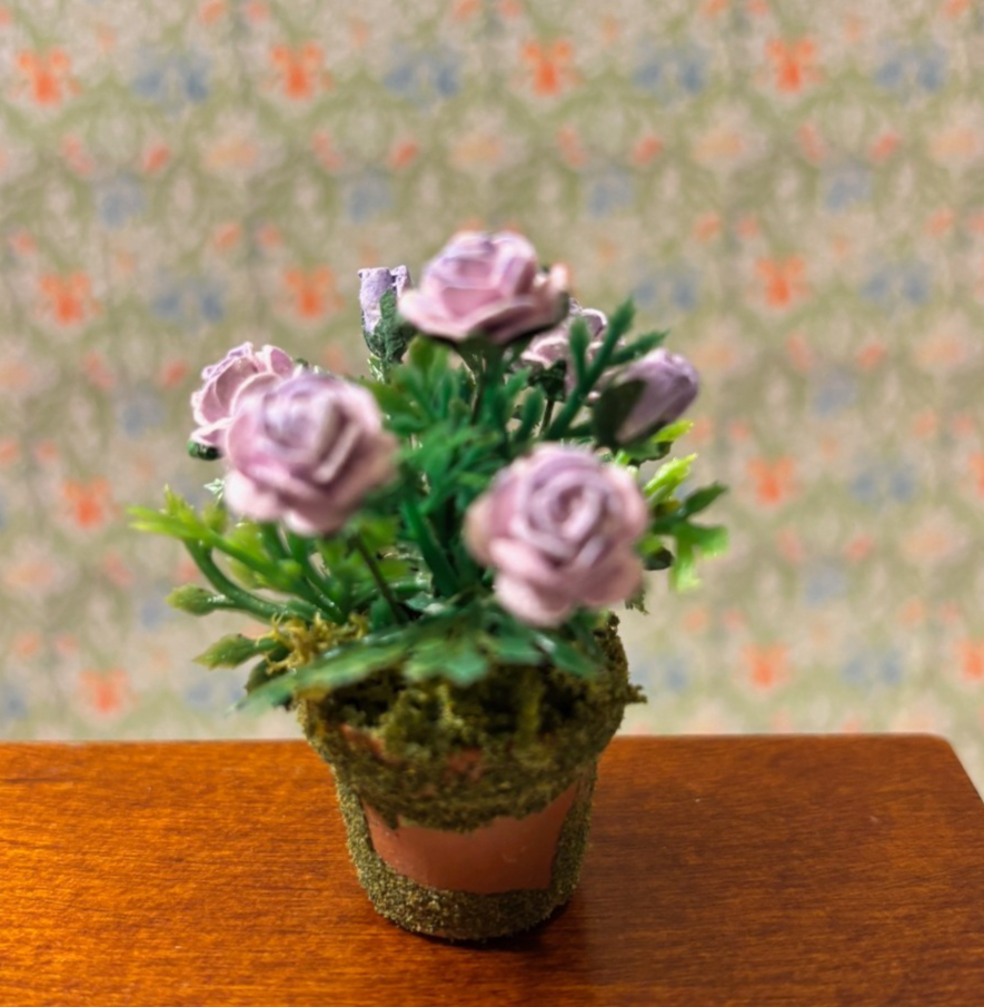 Dollhouse Miniature Light Purple Potted Rose Handcrafted