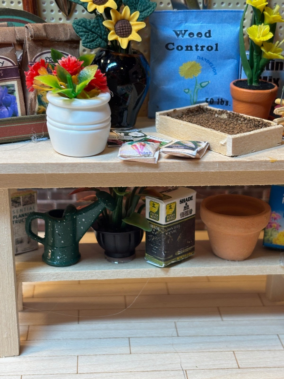 Dollhouse Miniature Potting Bench with Accessories Handcrafted I