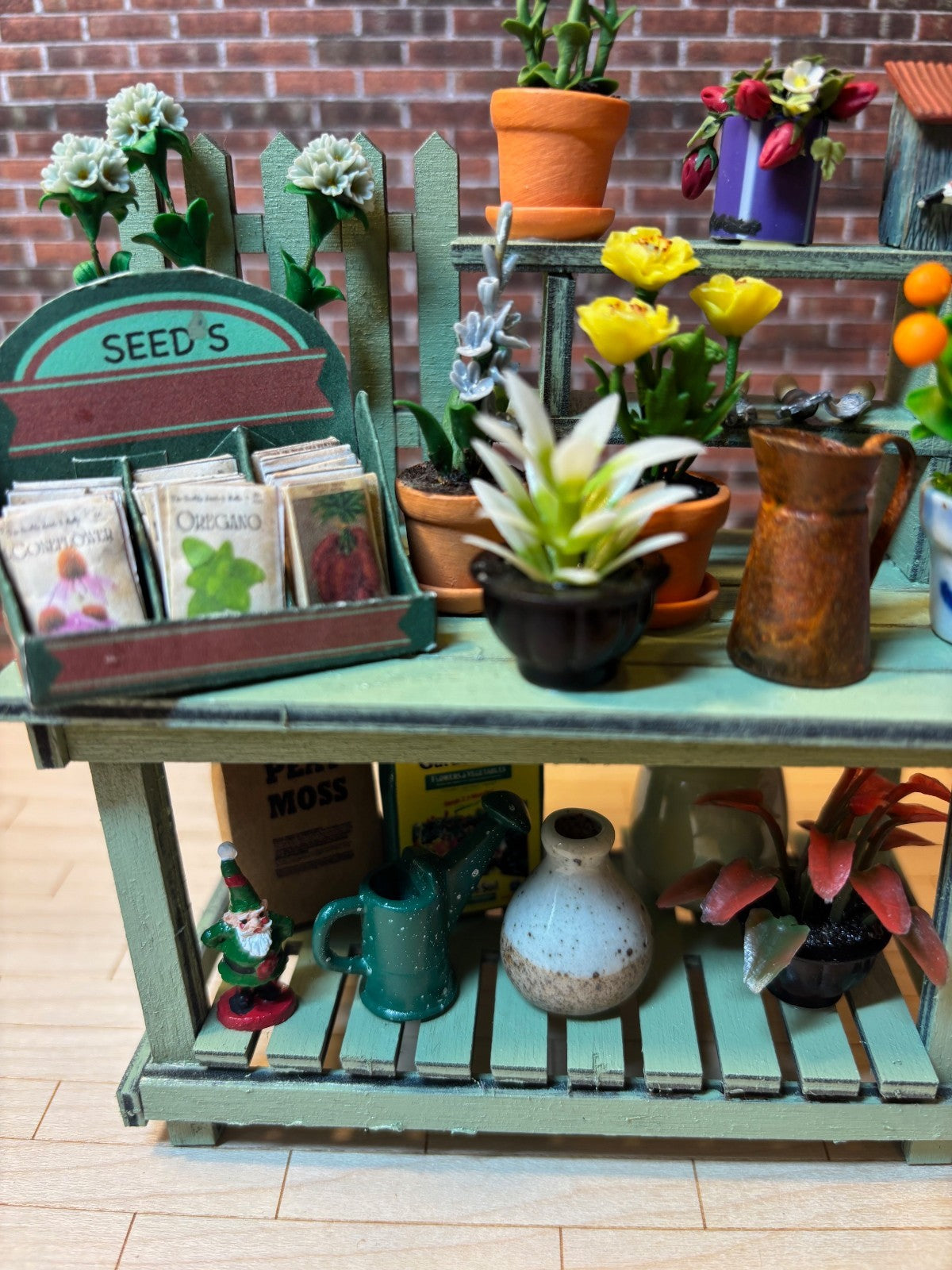Dollhouse Miniature Potting Bench with Accessories Handcrafted B