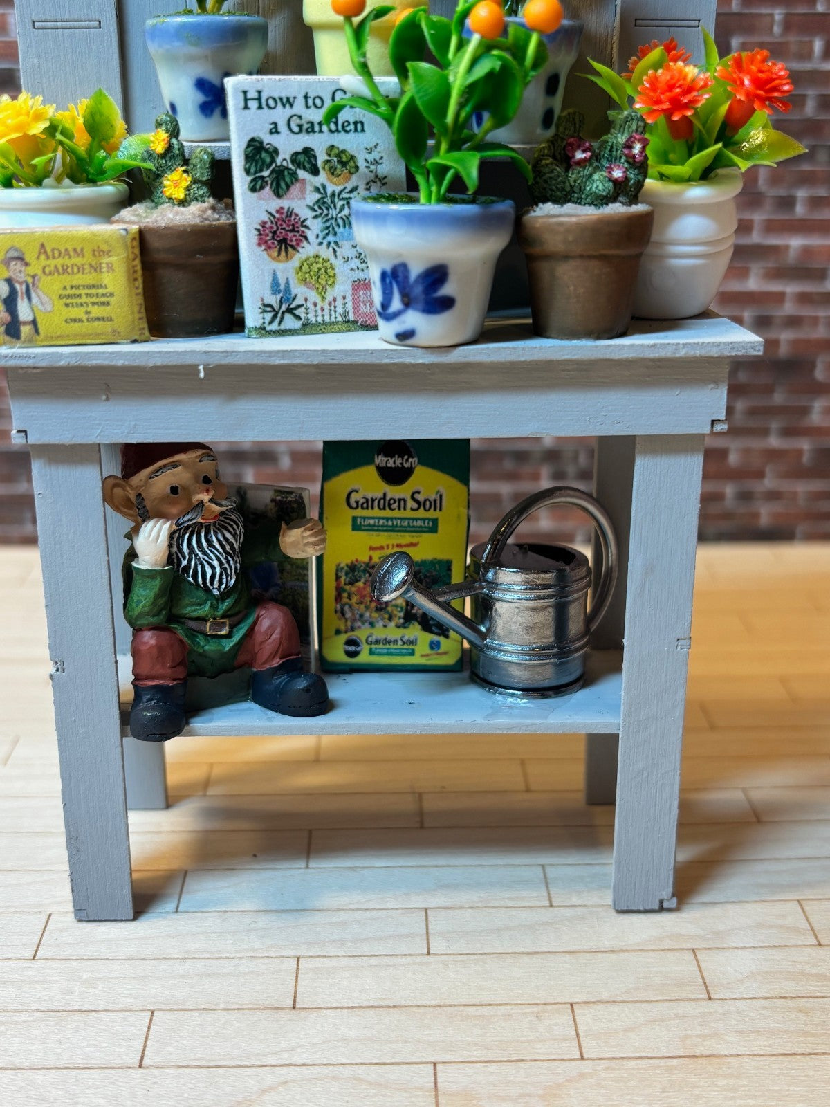 Dollhouse Miniature Potting Bench with Accessories Handcrafted C