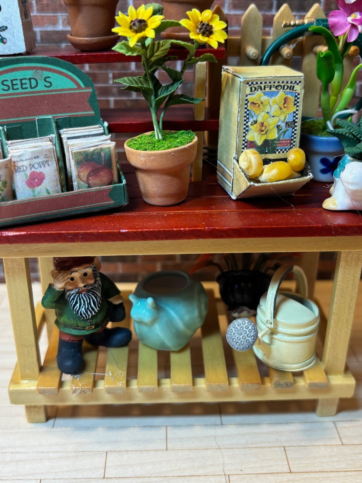 Dollhouse Miniature Potting Bench with Accessories Handcrafted H
