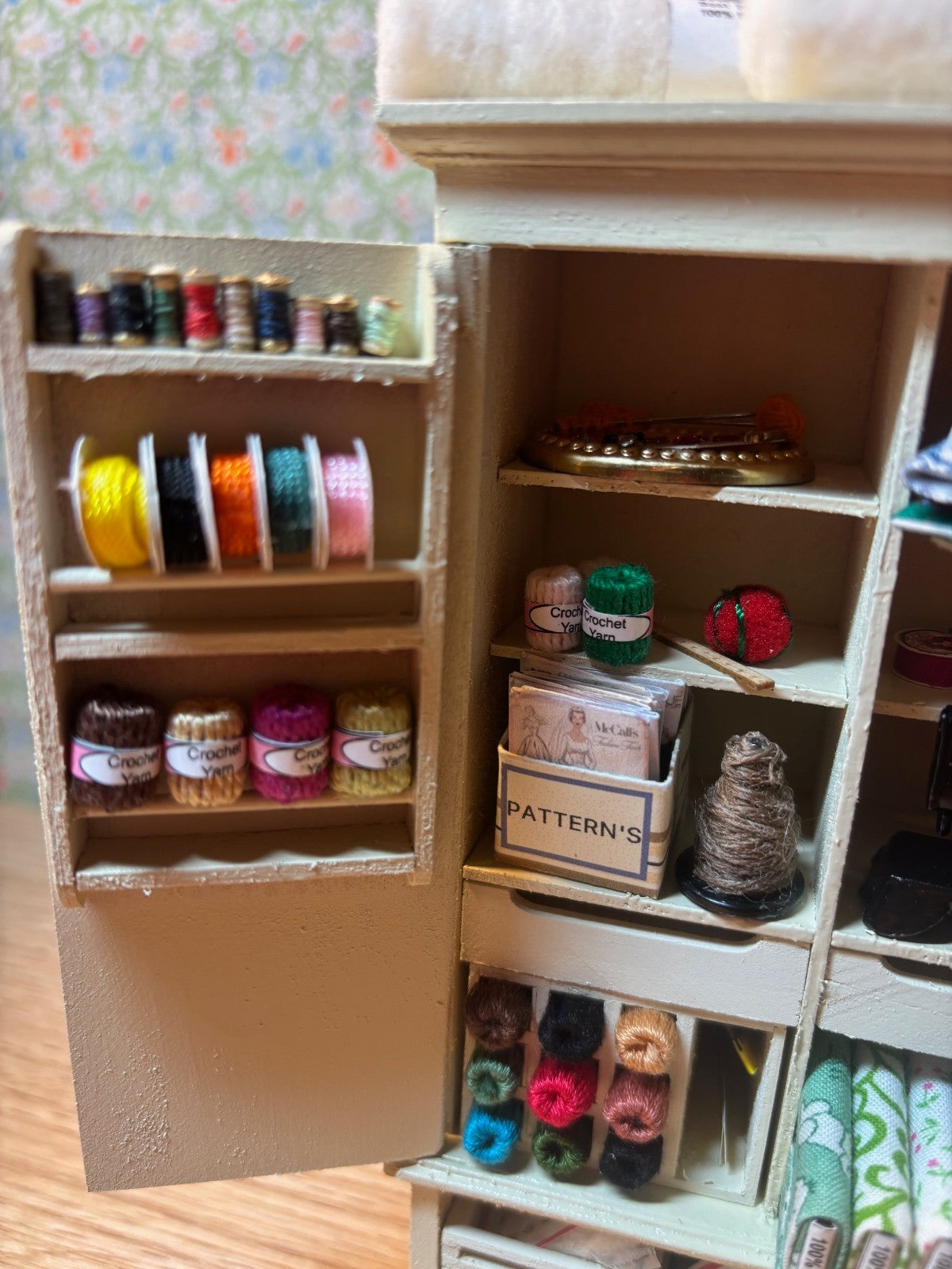 Dollhouse Miniature Handcrafted Sewing Cabinet #2 Loaded with Accessories
