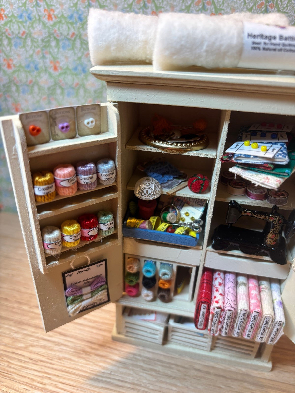Dollhouse Miniature Handcrafted Sewing Cabinet #1 Loaded with Accessories