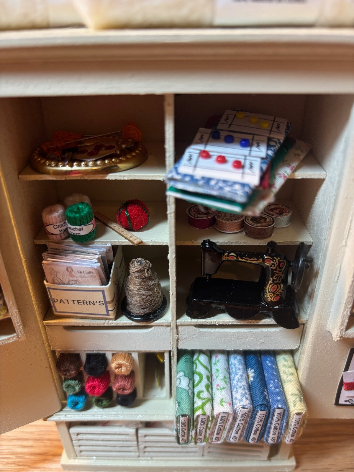 Dollhouse Miniature Handcrafted Sewing Cabinet #2 Loaded with Accessories
