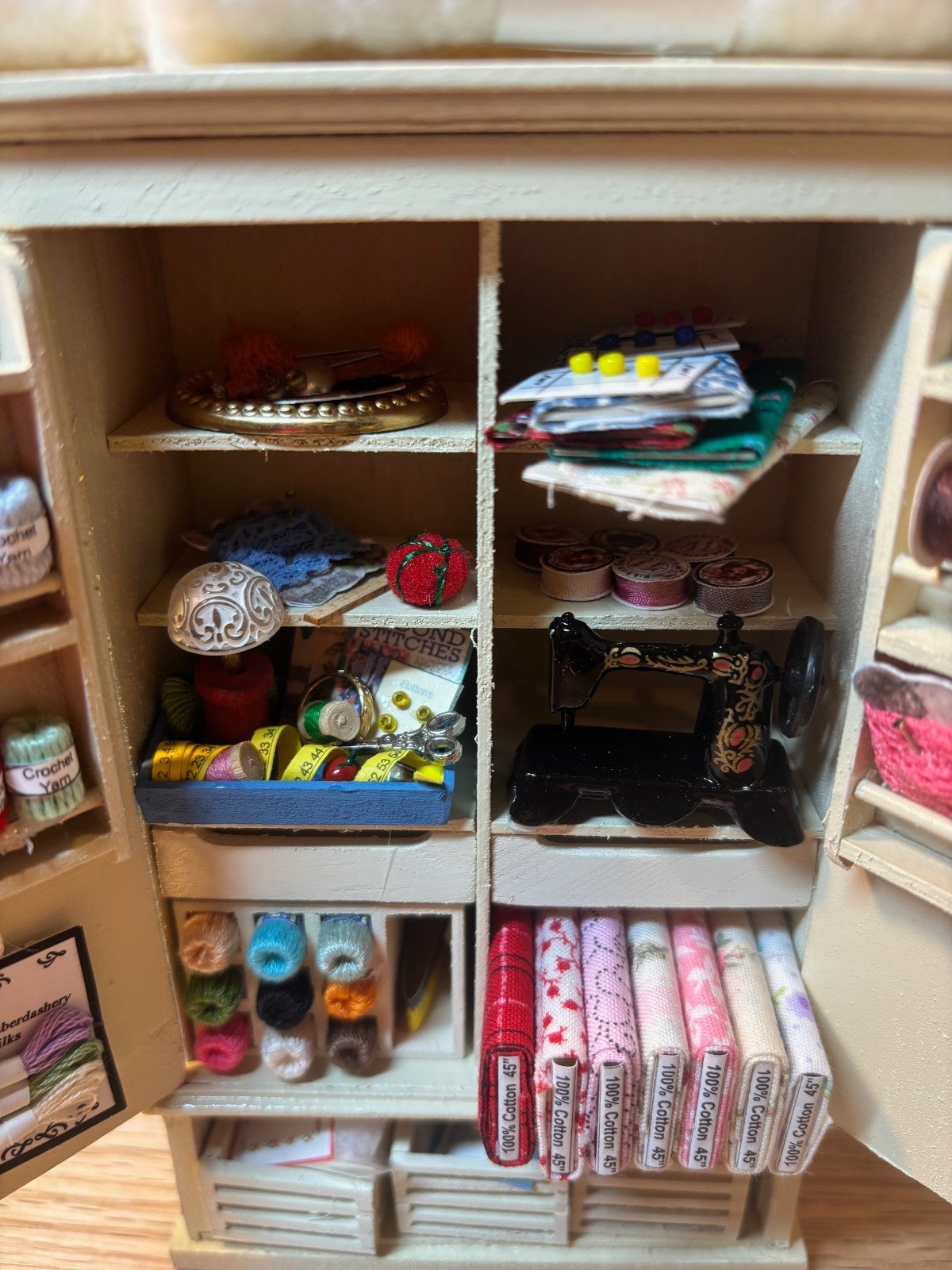 Dollhouse Miniature Handcrafted Sewing Cabinet #1 Loaded with Accessories