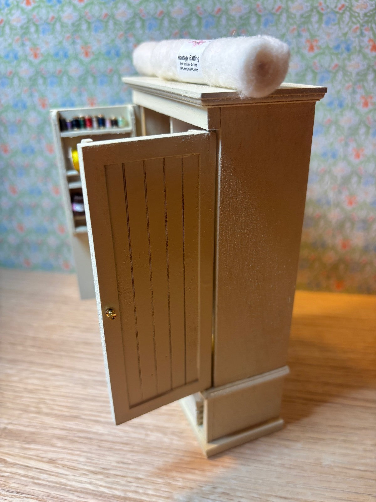 Dollhouse Miniature Handcrafted Sewing Cabinet #2 Loaded with Accessories
