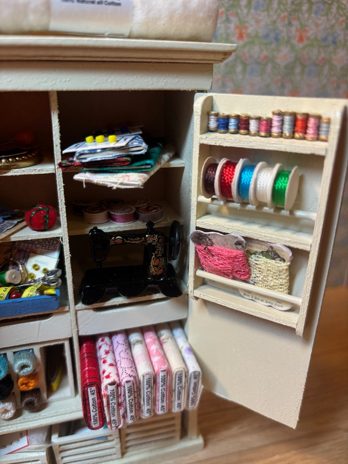 Dollhouse Miniature Handcrafted Sewing Cabinet #1 Loaded with Accessories