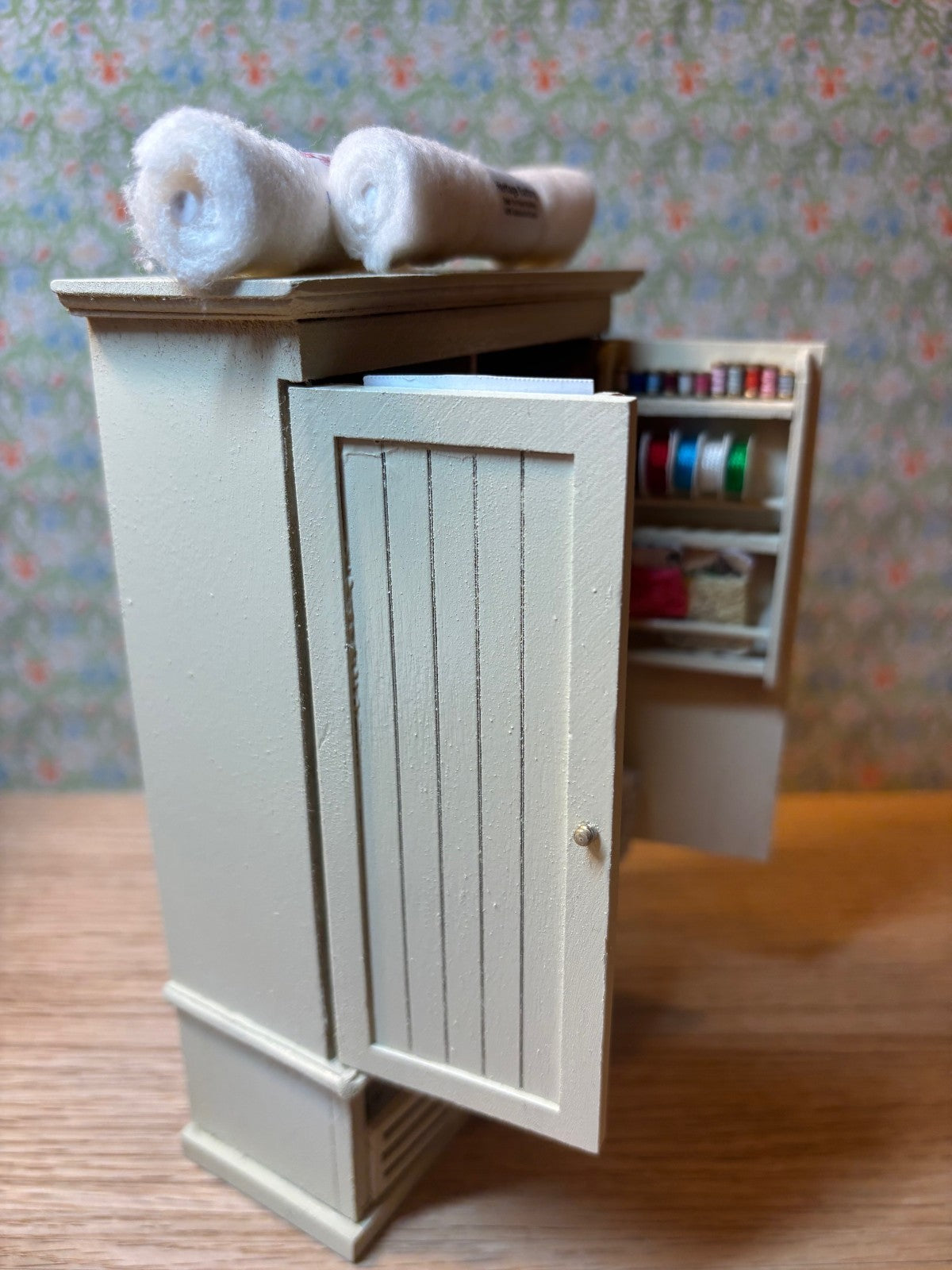 Dollhouse Miniature Handcrafted Sewing Cabinet #1 Loaded with Accessories