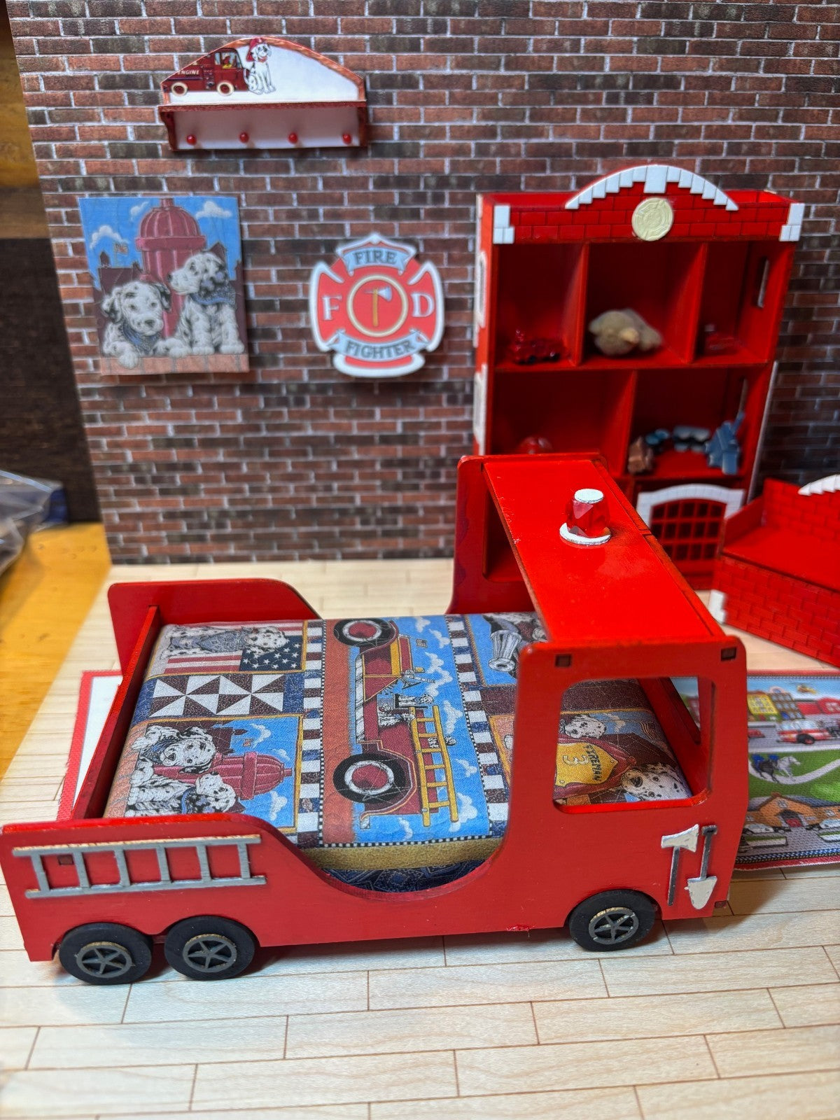 Dollhouse Miniature Handcrafted Firetruck Bedroom