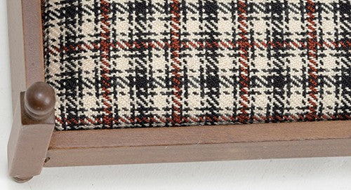 Dollhouse Miniature Single Bed with Plaid Fabric