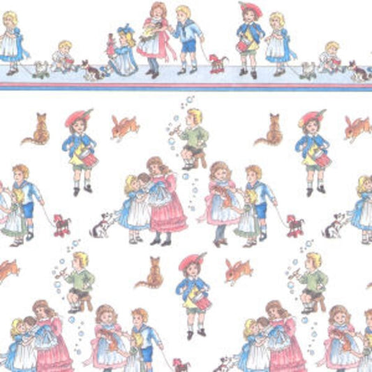 Dollhouse Wallpaper Country Children on White, by Jackson Miniatures