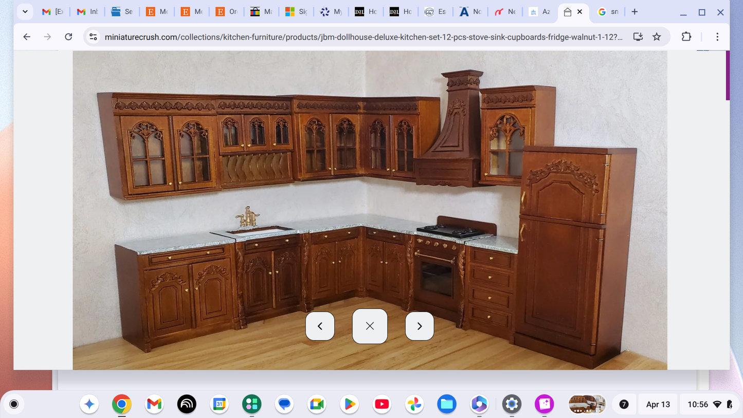 NEW! JBM Fine Miniature Deluxe Kitchen Set in Walnut for Dollhouse