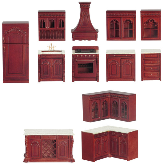 NEW! JBM Fine Miniature Deluxe Kitchen Set in Mahogany for Dollhouse