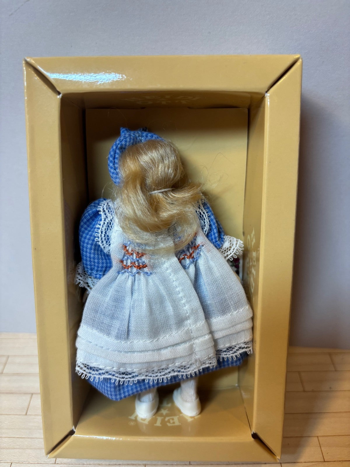 Heidi Ott Dollhouse Miniature 1:12 Scale Blonde Girl Doll in Blue Smocked Dress