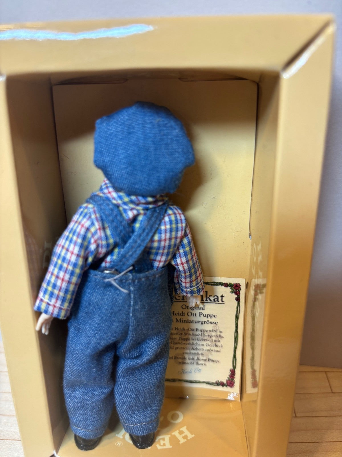 Heidi Ott Dollhouse Miniature 1:12 Scale Blonde Boy Doll in Blue Overalls