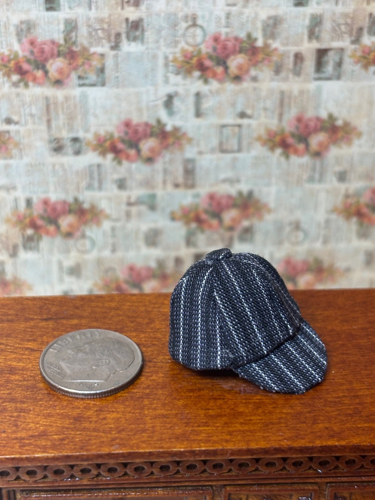 Heidi Ott Dollhouse Miniature Men's Black and White Striped Cap