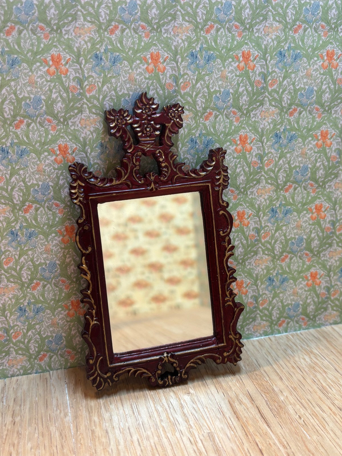 Miniature Dollhouse Ornate Walnut Mirror by Hansson