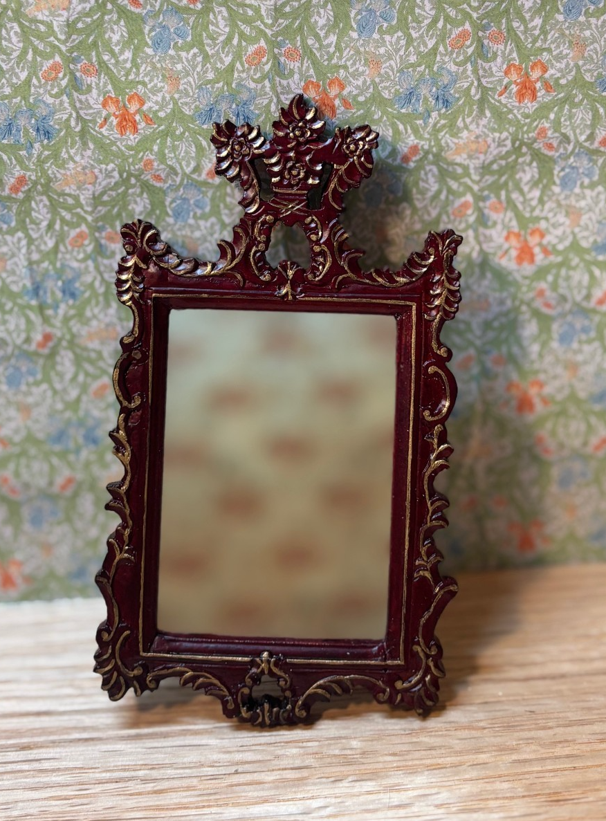 Miniature Dollhouse Ornate Walnut Mirror by Hansson
