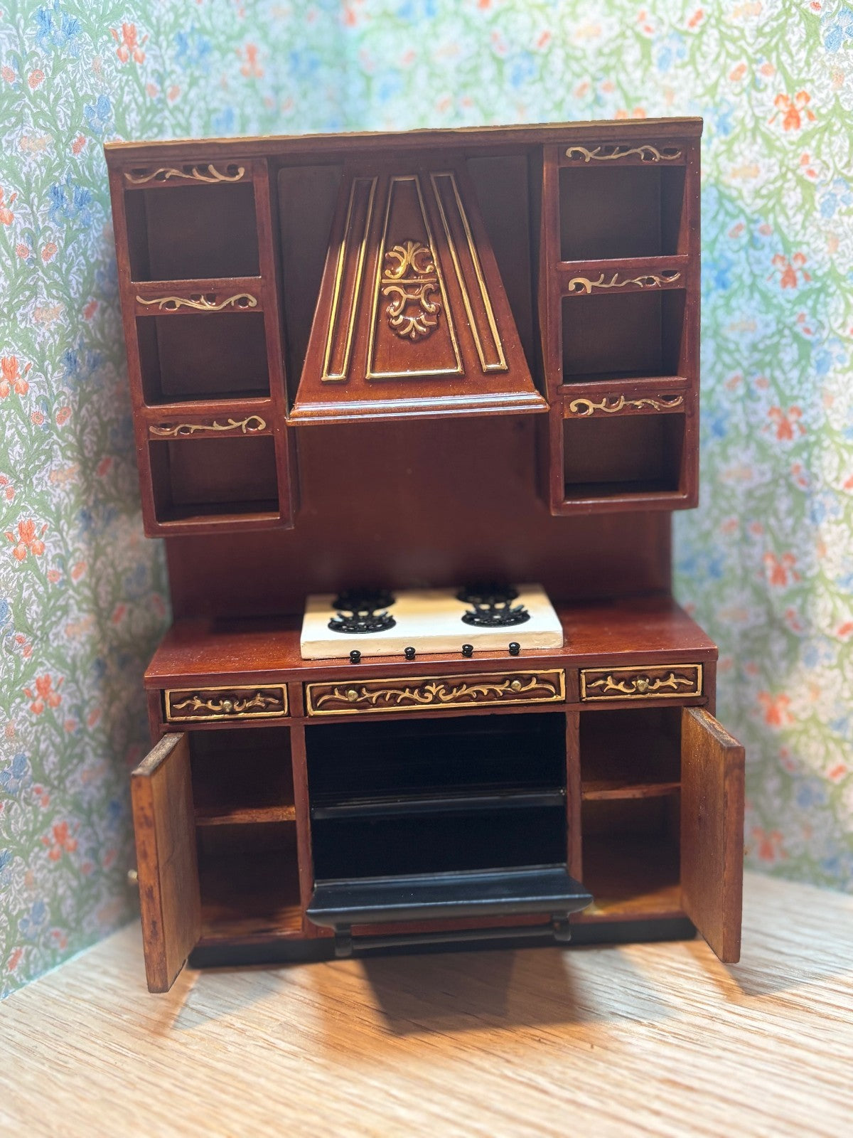 Miniature Dollhouse Mahogany Kitchen Stove by Hansson