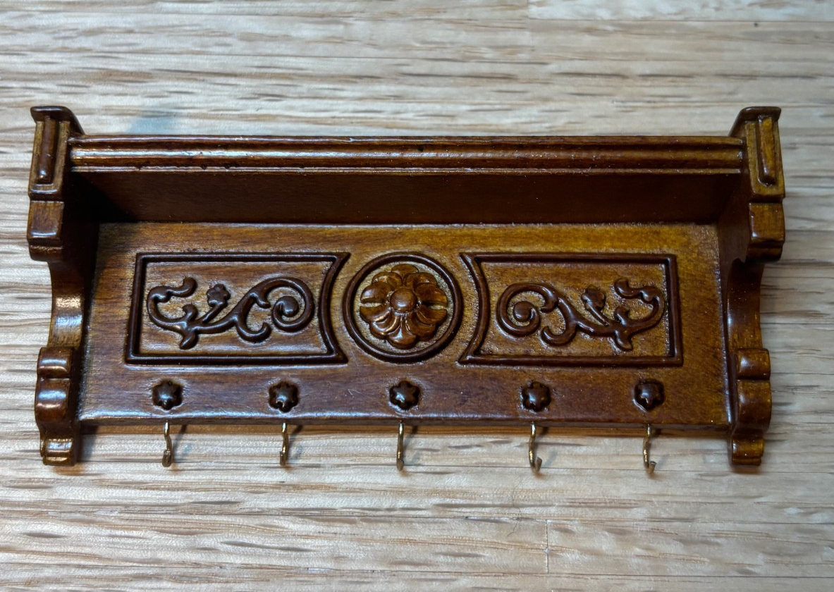 Dollhouse Miniature Walnut Shelf with Hooks by Hansson