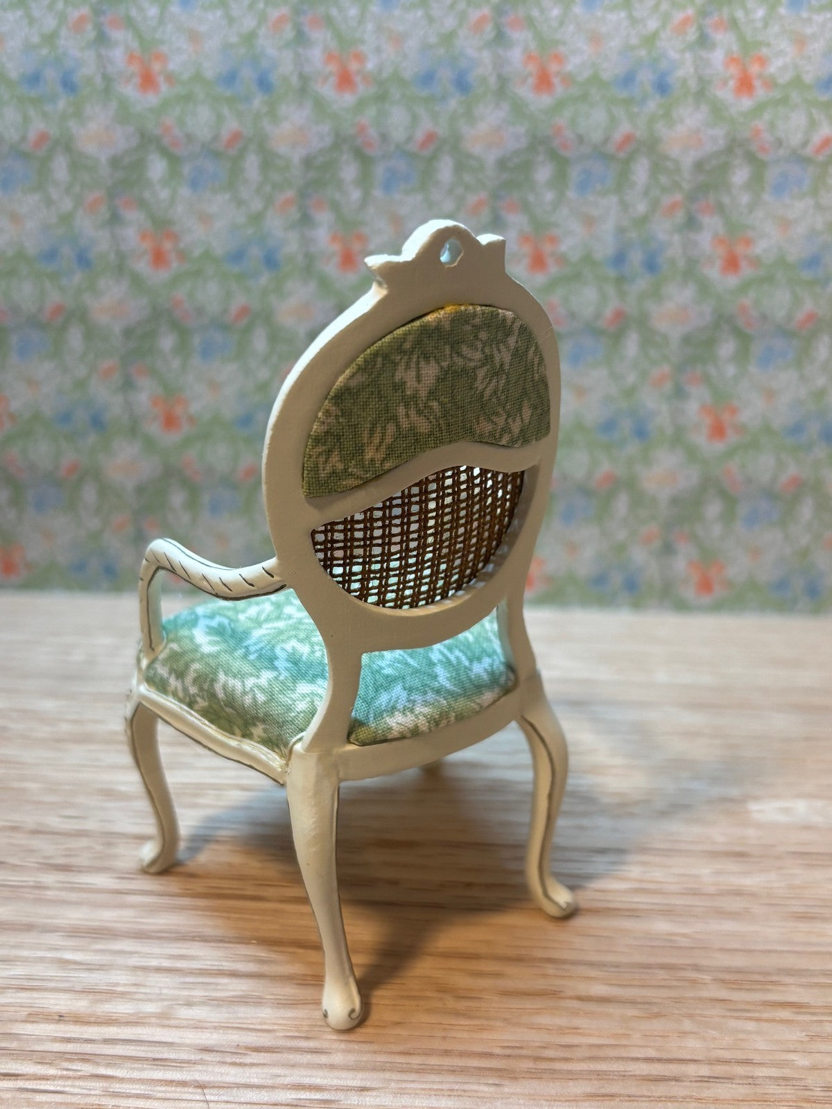 Dollhouse Miniature White Cane Back Chair by Hansson