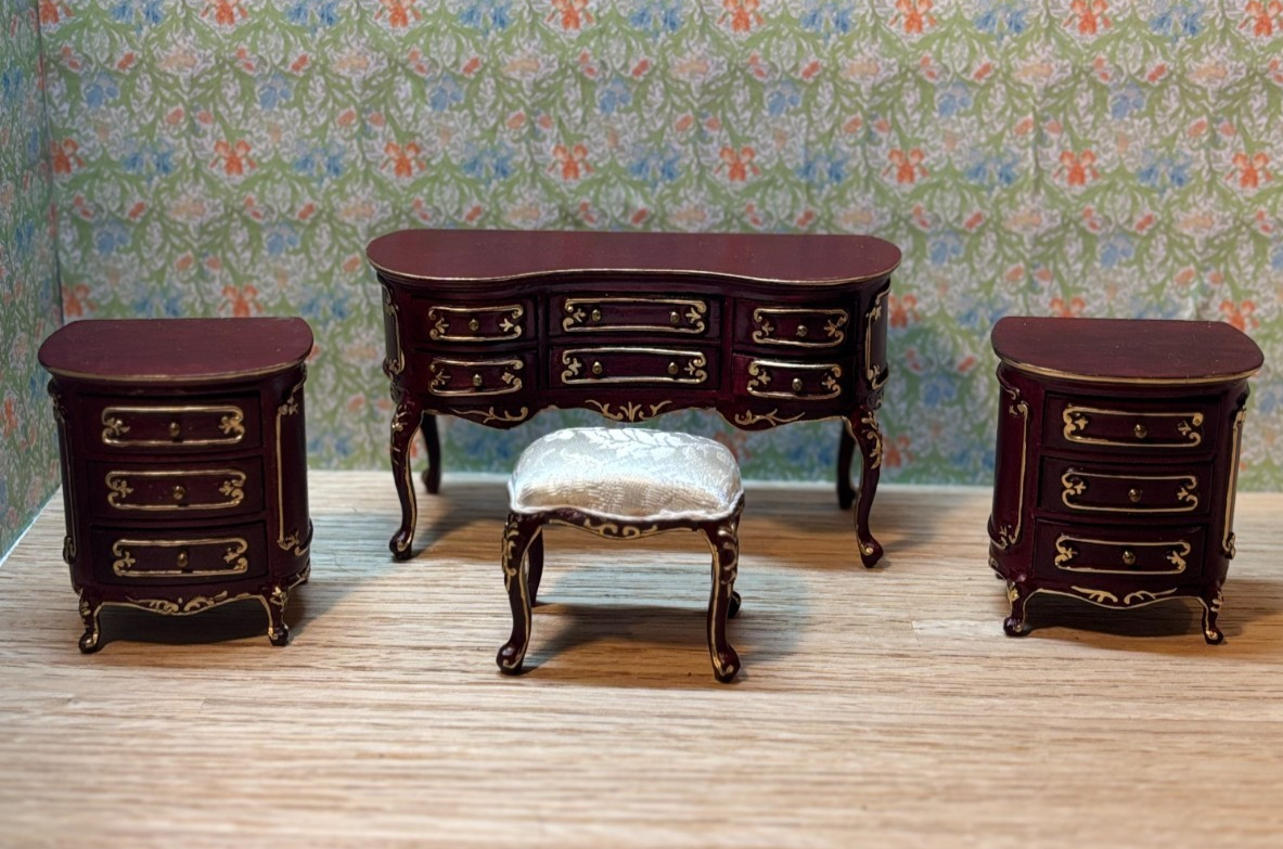 Dollhouse Miniature 7 Piece Walnut Belter Bedroom Set Set by Hansson