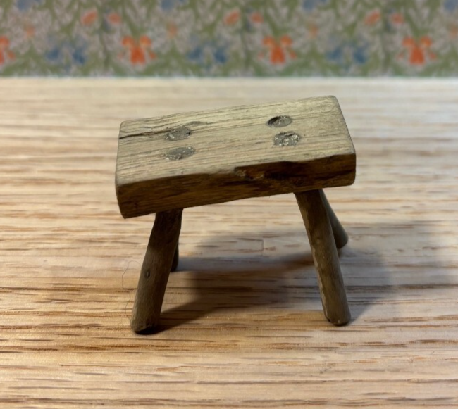 Dollhouse Miniature Rustic Stool,  Handcrafted