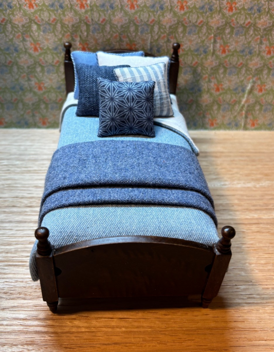 Dollhouse Miniature Dark Walnut Dressed Single Bed