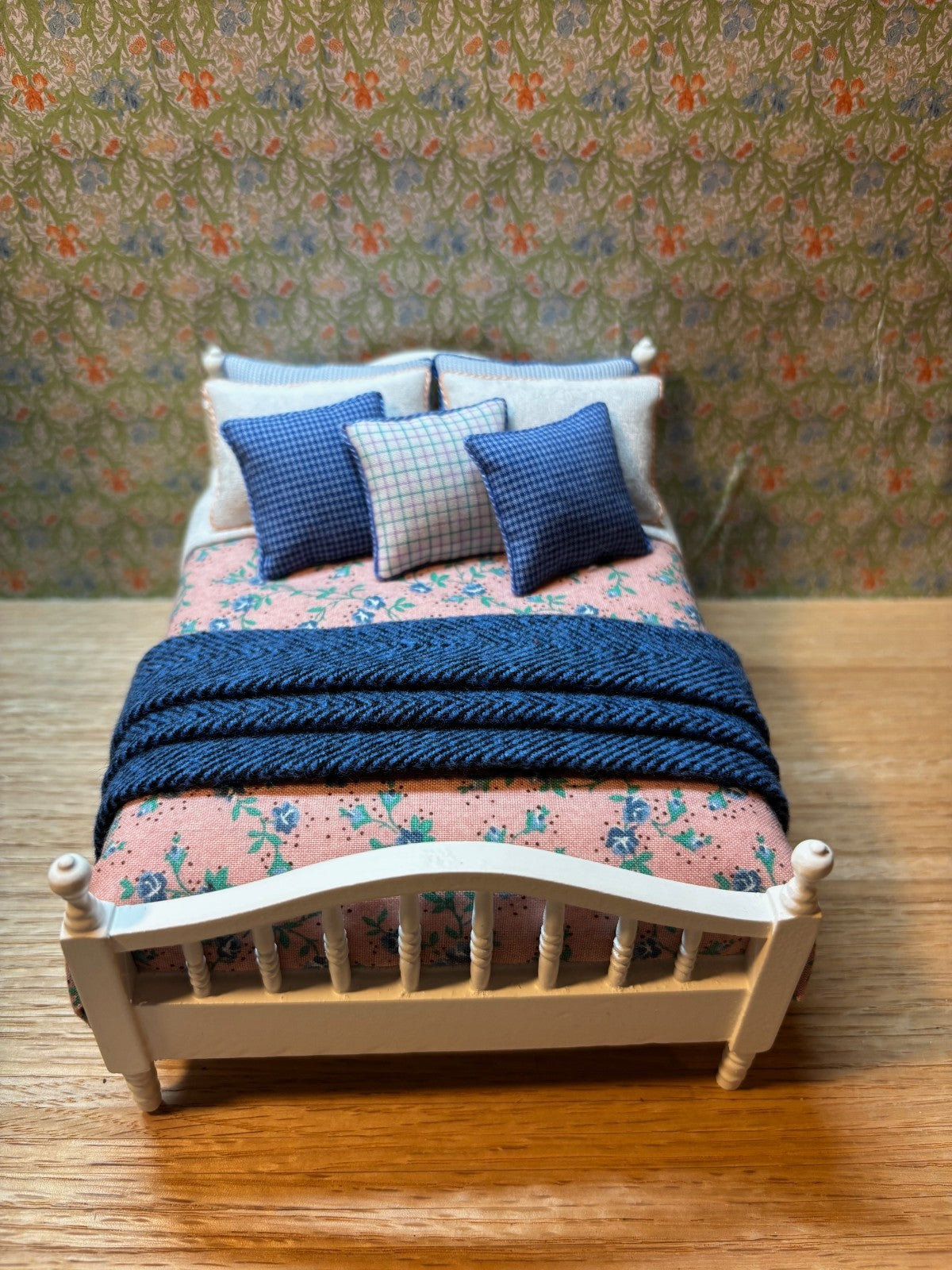 Dollhouse Miniature White Dressed Double Bed