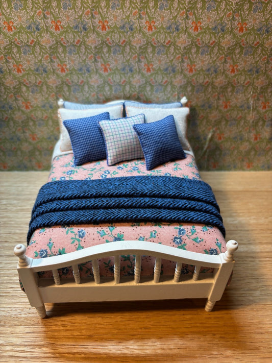 Dollhouse Miniature White Dressed Double Bed