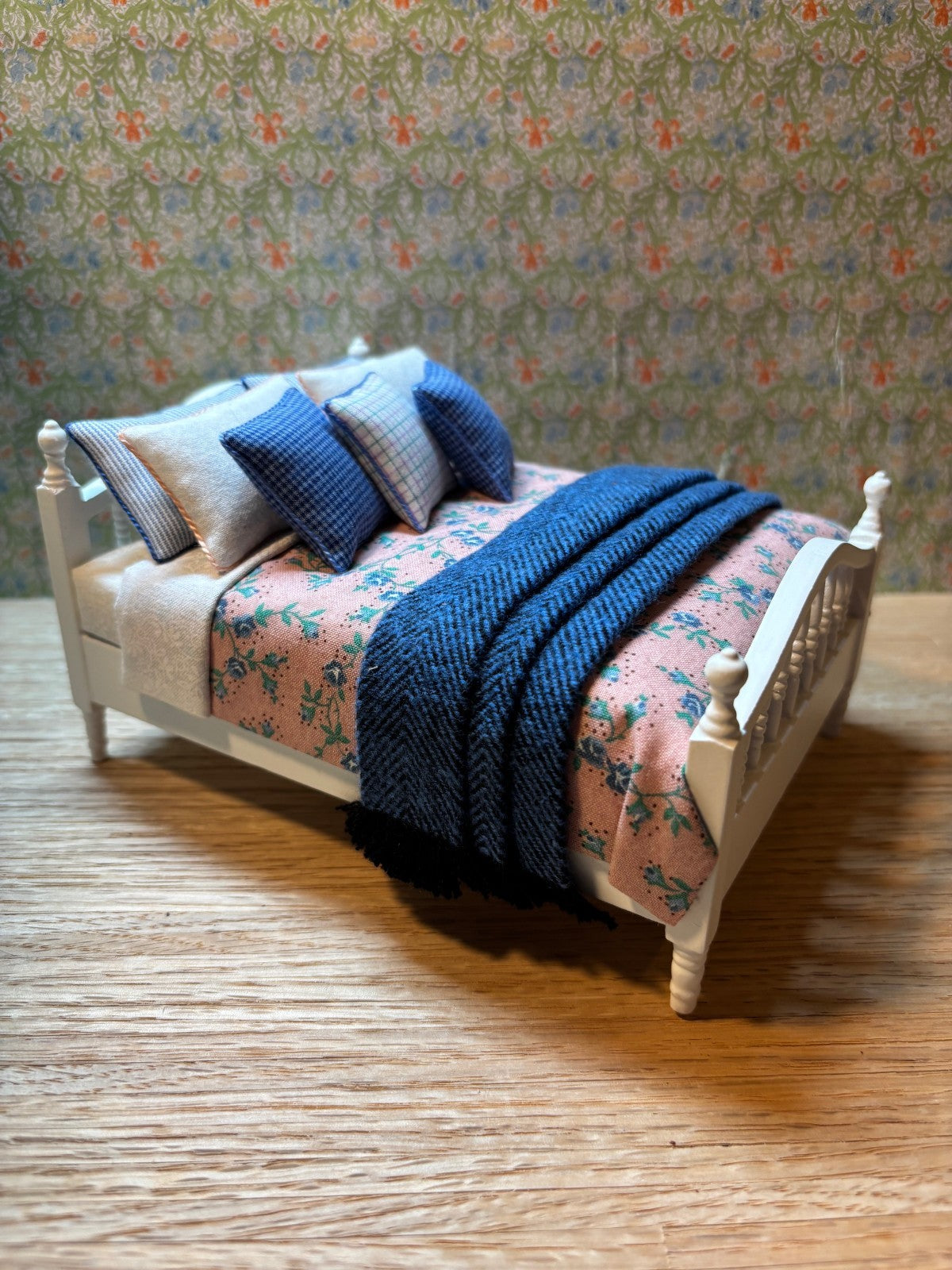 Dollhouse Miniature White Dressed Double Bed
