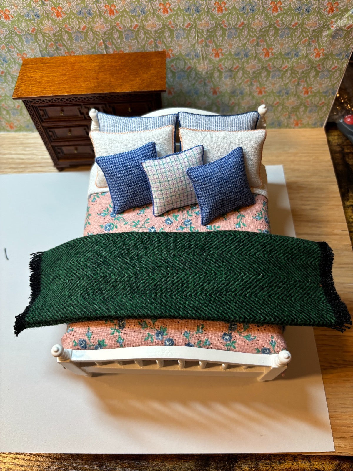 Dollhouse Miniature Dark Green Throw