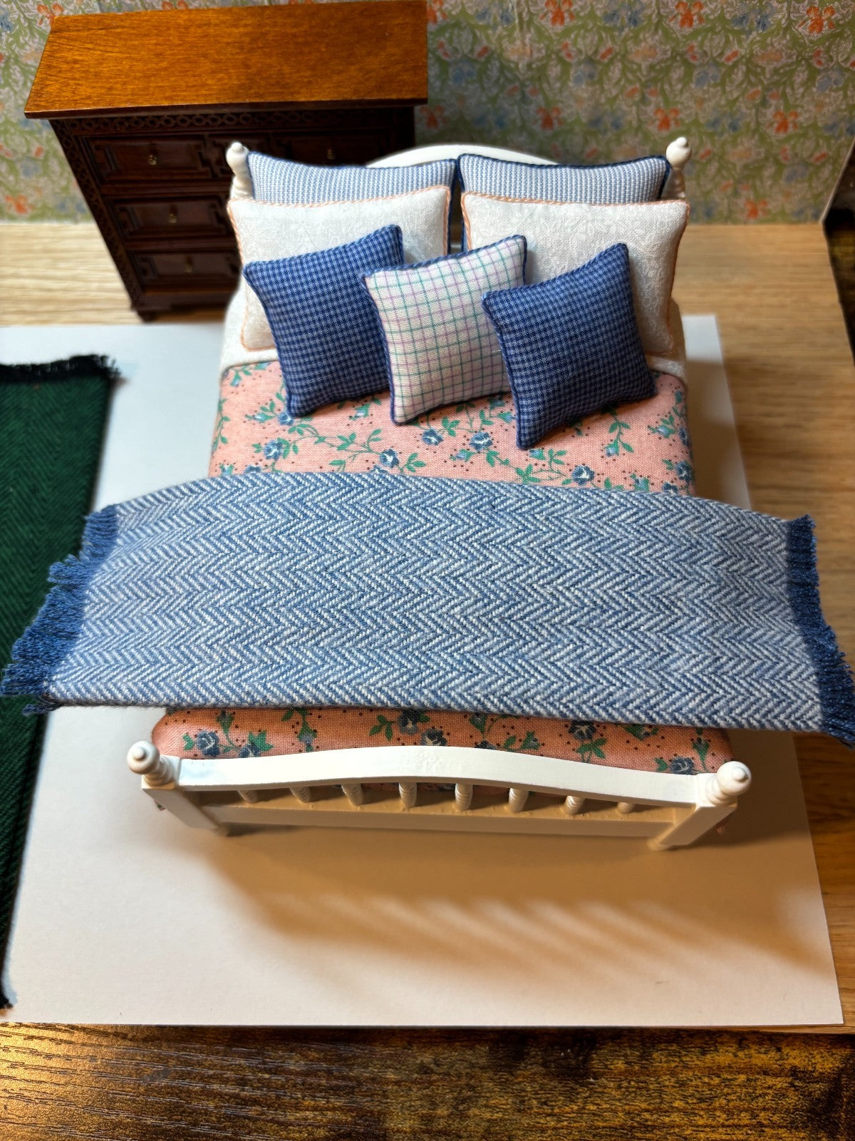 Dollhouse Miniature Denim Blue Throw