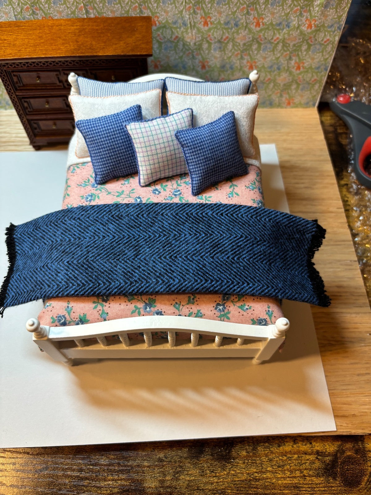 Dollhouse Miniature Dark Denim Blue Throw