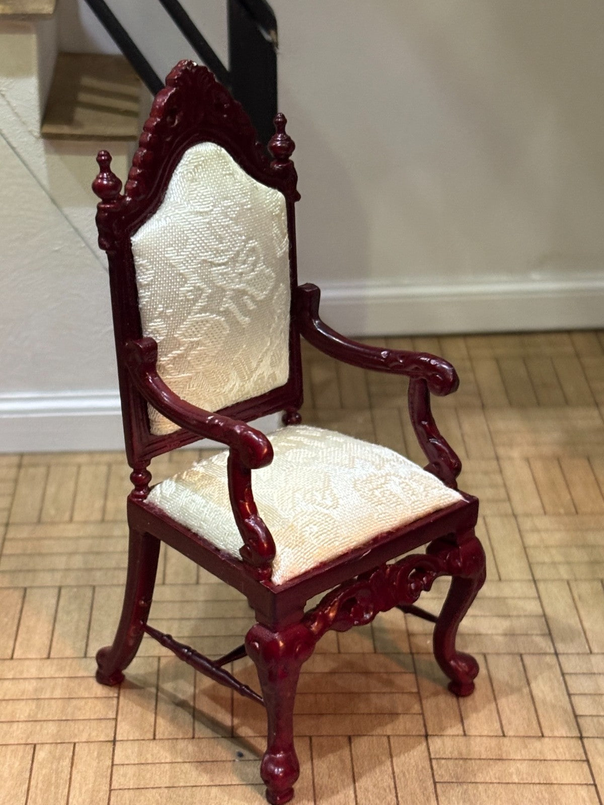 Dollhouse Miniature Mahogany High Back Chair by Hansson