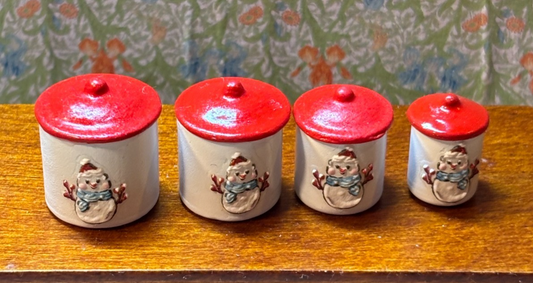 Dollhouse Miniature Making Christmas Snowman Canisters Handcrafted