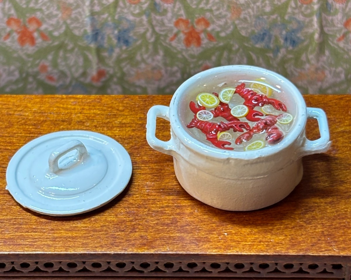 Dollhouse Miniature Pot with Crawfish Boiling Handcrafted