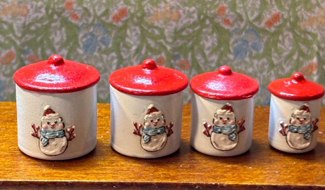 Dollhouse Miniature Making Christmas Snowman Canisters Handcrafted
