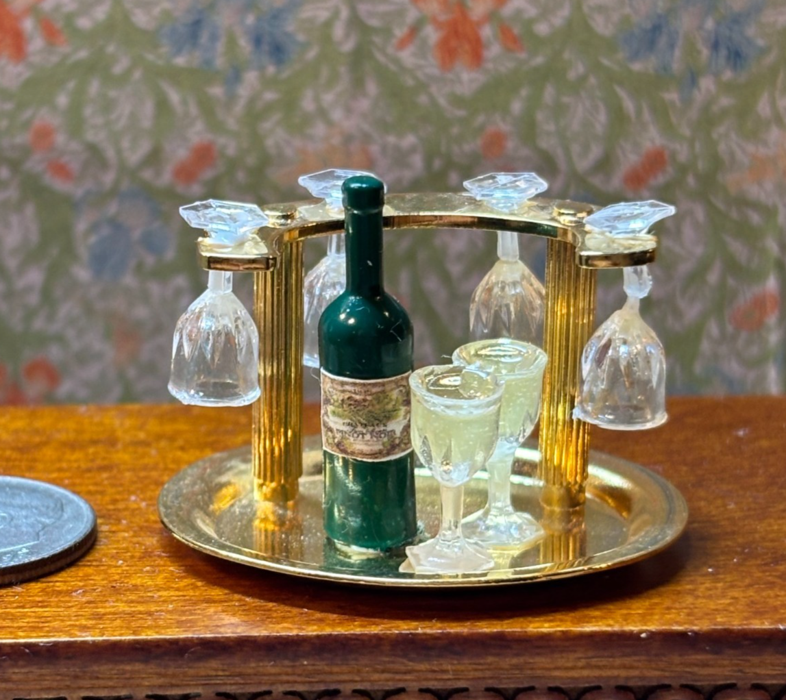 Dollhouse Miniature Wine Rack with White Wine Handcrafted