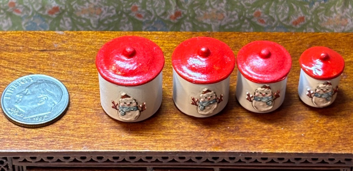 Dollhouse Miniature Making Christmas Snowman Canisters Handcrafted