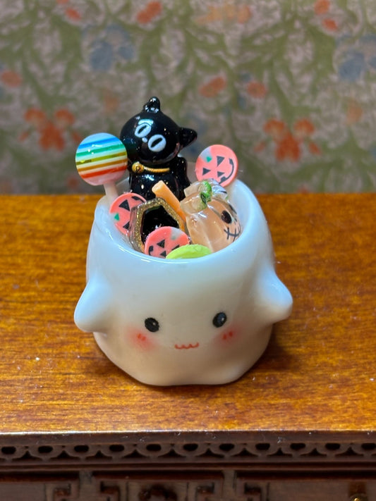 Dollhouse Miniature Ghost Mug with Candy #1 Handcrafted
