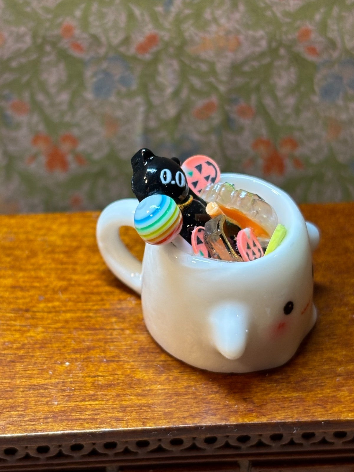 Dollhouse Miniature Ghost Mug with Candy #1 Handcrafted