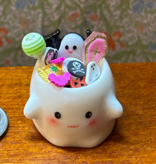 Dollhouse Miniature Ghost Mug with Candy #3 Handcrafted