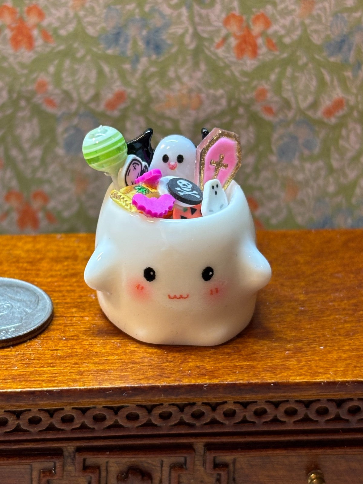 Dollhouse Miniature Ghost Mug with Candy #3 Handcrafted