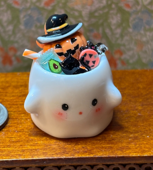 Dollhouse Miniature Ghost Mug with Candy #4 Handcrafted