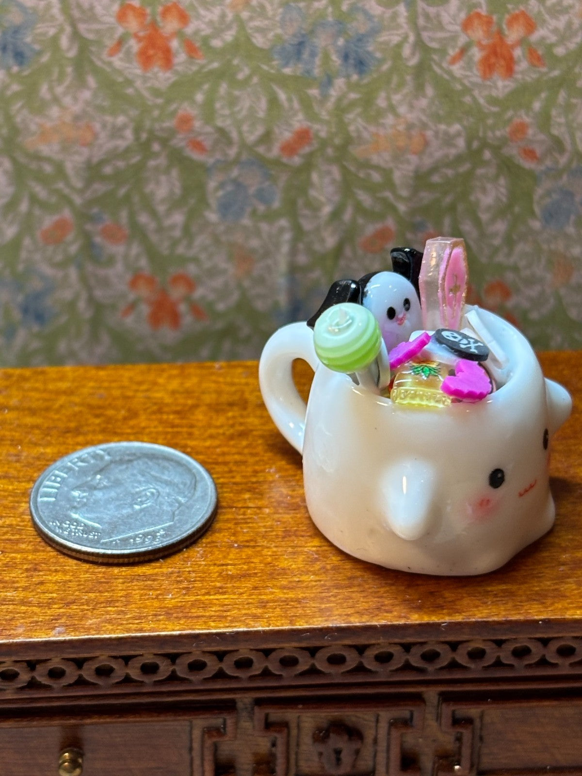Dollhouse Miniature Ghost Mug with Candy #3 Handcrafted