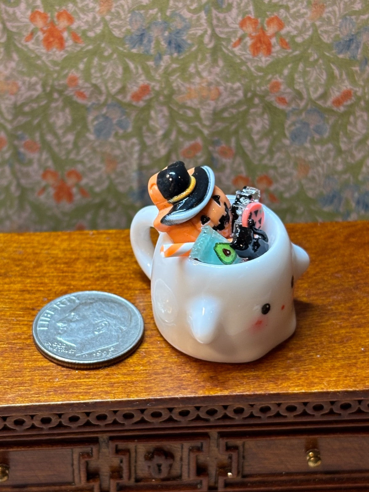 Dollhouse Miniature Ghost Mug with Candy #4 Handcrafted